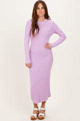 Lilac Ribbed Knit Fitted Midi Sweater Dress