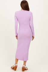 Lilac Ribbed Knit Fitted Midi Sweater Dress