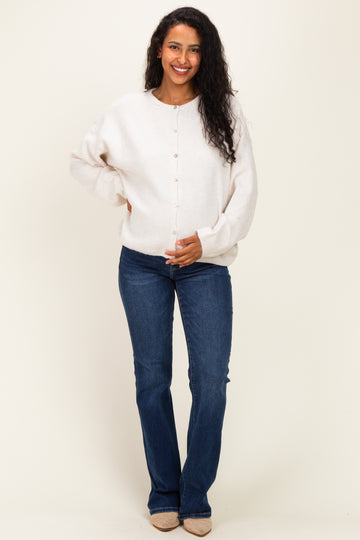Ivory Classic Crew Neck Maternity Button Cardigan