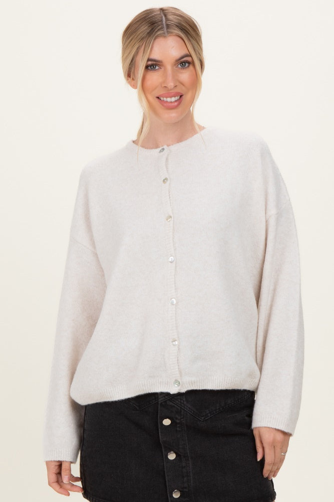 Ivory Classic Crew Neck Button Cardigan