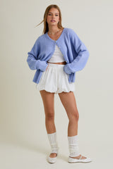 Light Blue Classic Crew Neck Button Cardigan