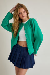 Green Classic Crew Neck Maternity Button Cardigan