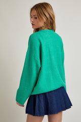 Green Classic Crew Neck Button Cardigan