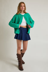 Green Classic Crew Neck Button Cardigan