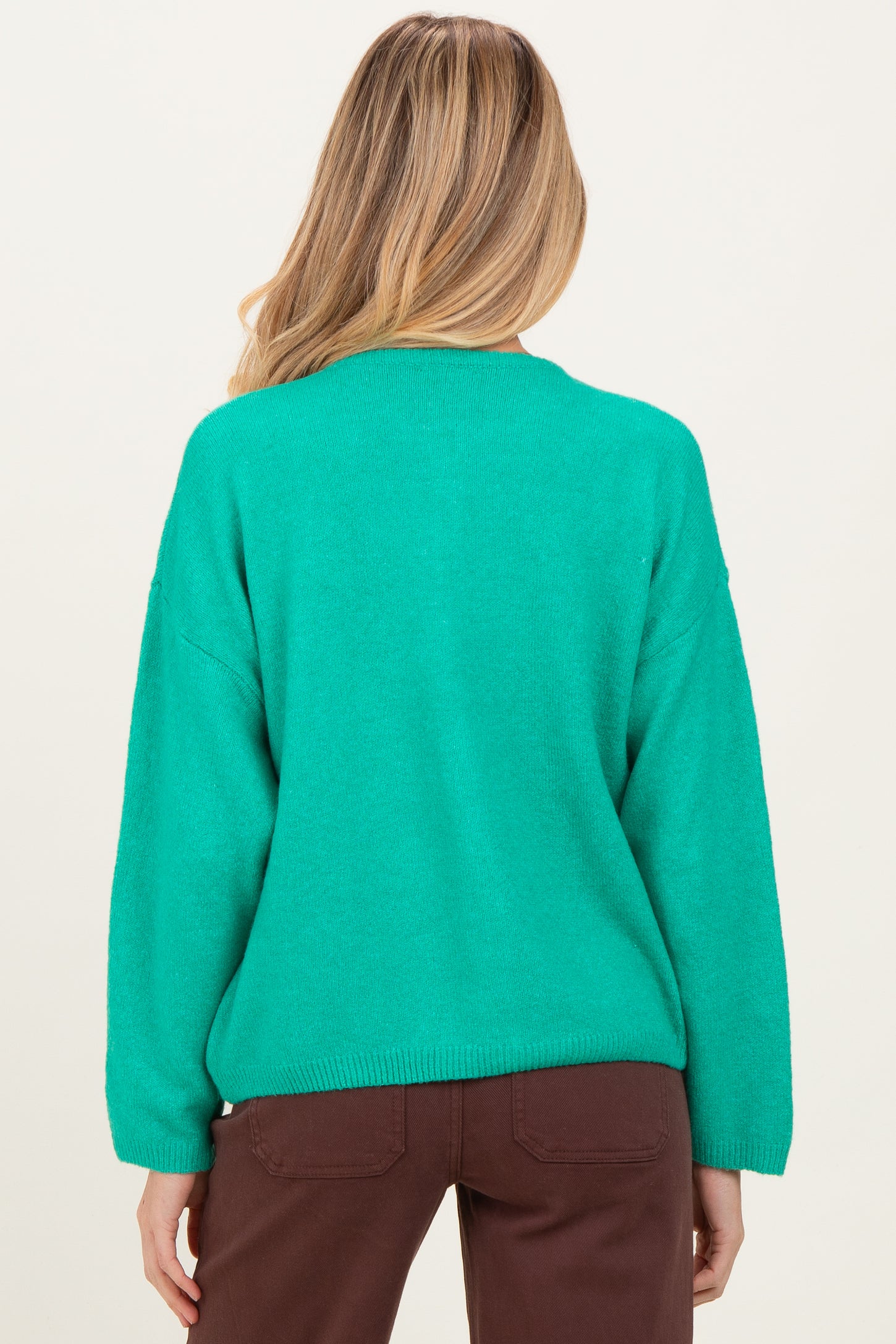 Green Classic Crew Neck Maternity Button Cardigan