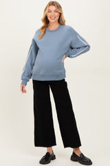 Dusty Blue Contrast Trim Maternity Sweatshirt