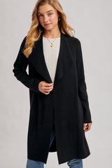 Black Knit Open Front Long Cardigan