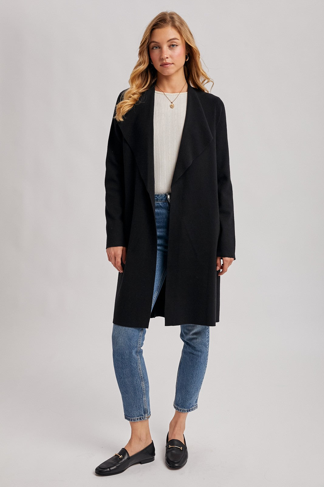 Black Knit Open Front Long Cardigan