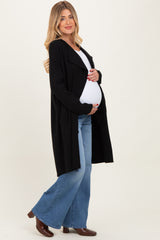 Black Knit Open Front Long Maternity Cardigan