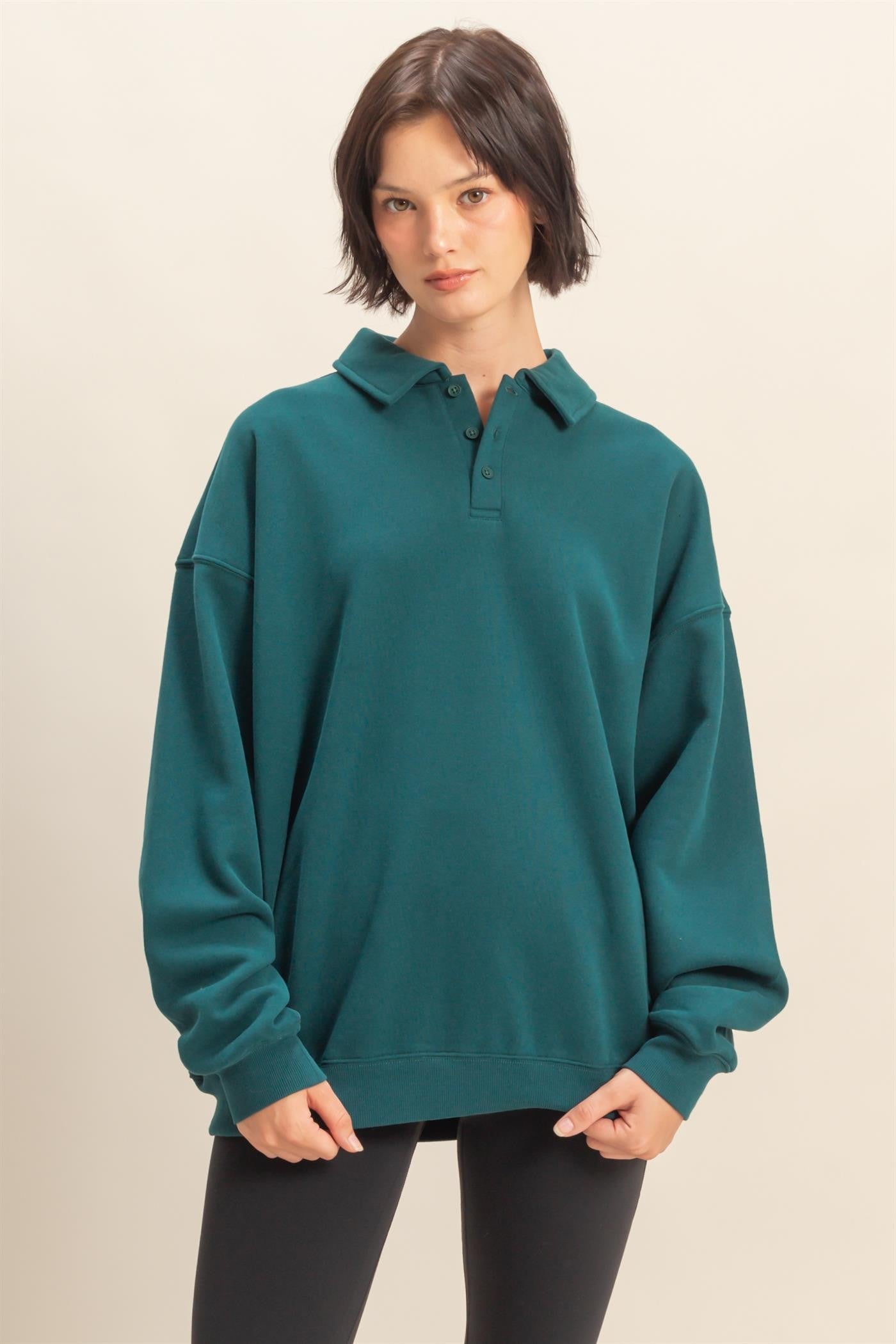 Deep Teal Oversized Polo Pullover