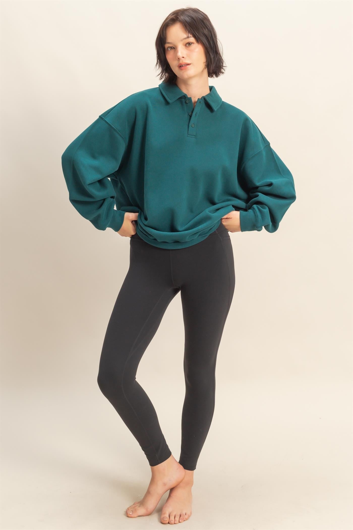 Deep Teal Oversized Polo Pullover