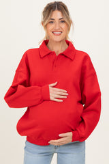 Red Oversized Polo Maternity Pullover