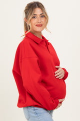 Red Oversized Polo Maternity Pullover