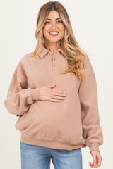 Camel Oversized Polo Maternity Pullover