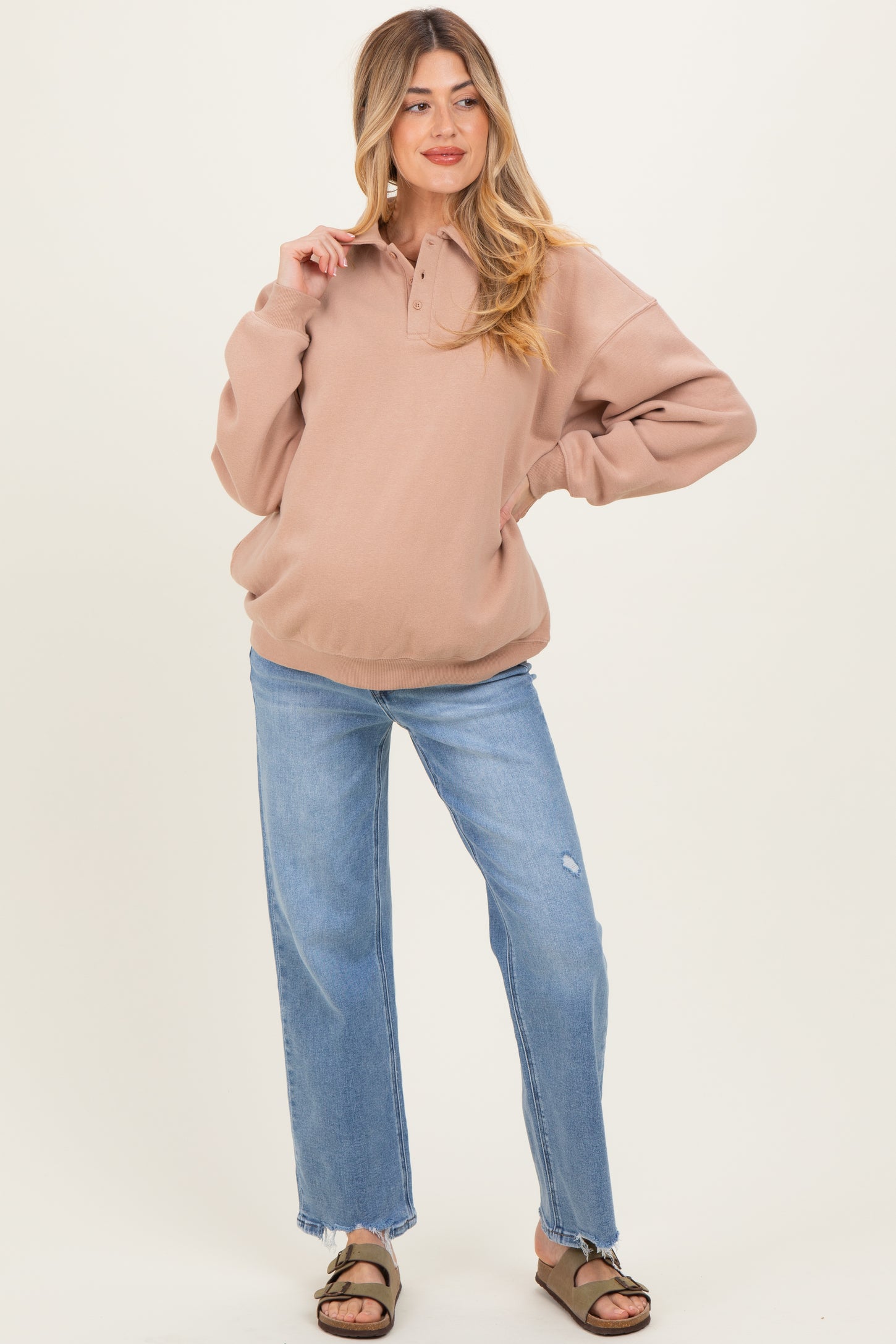 Camel Oversized Polo Maternity Pullover