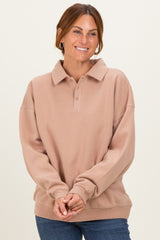 Camel Oversized Polo Maternity Pullover