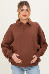 Brown Oversized Polo Maternity Pullover