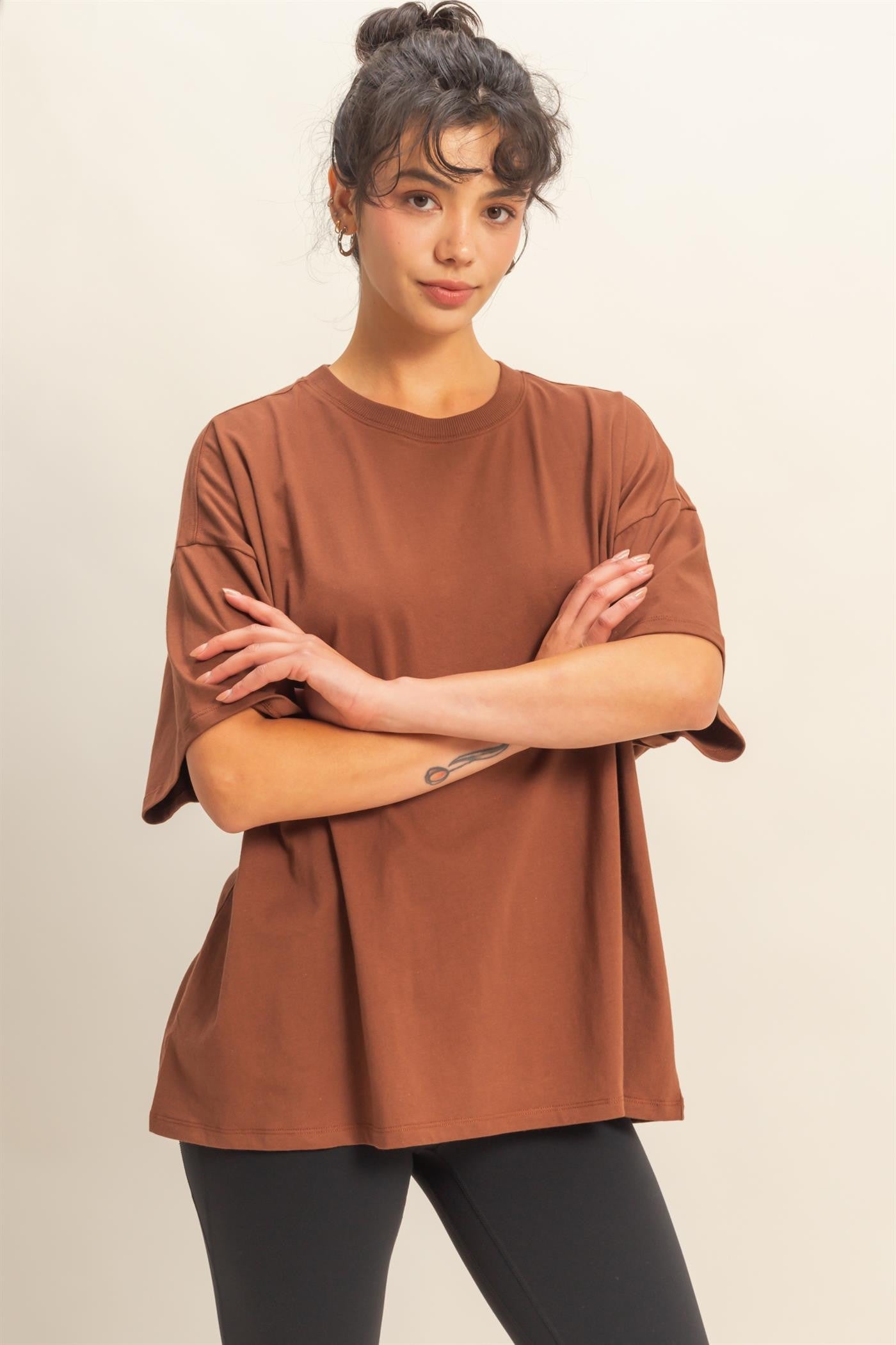 Chestnut Crew Neck Short Sleeve Oversized T-Shirt
