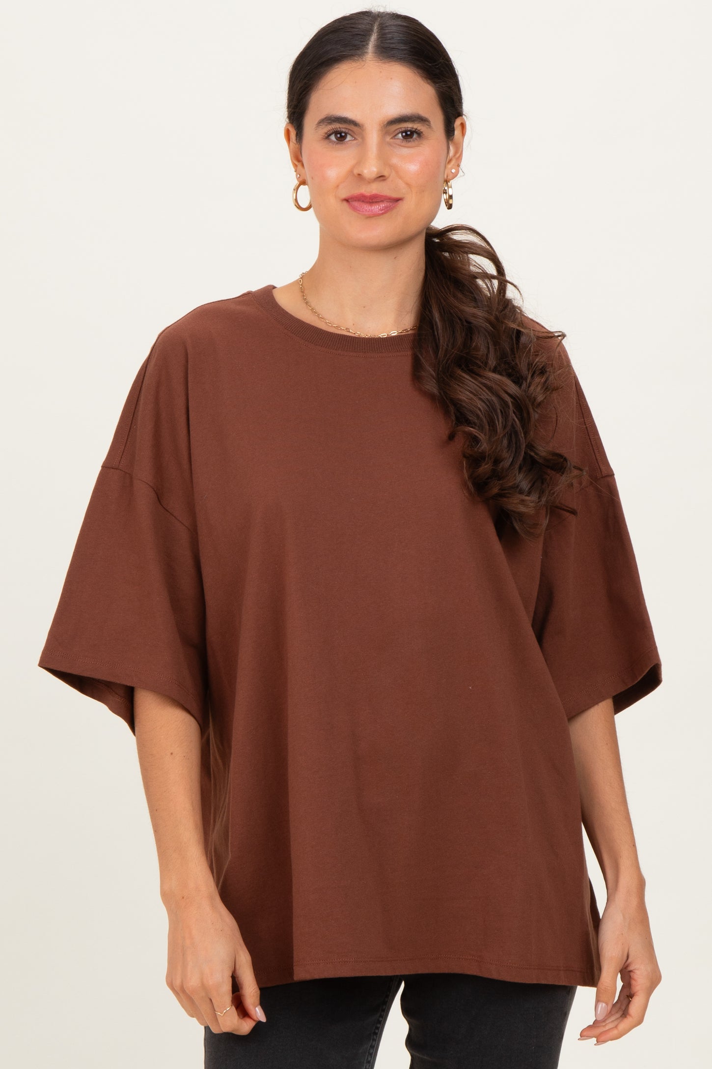 Chestnut Crew Neck Short Sleeve Oversized T-Shirt