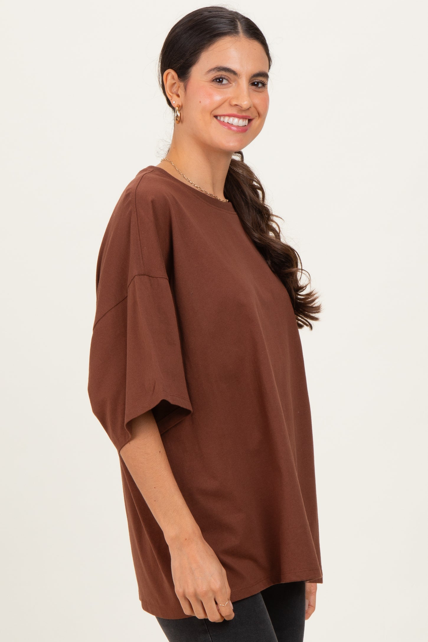 Chestnut Crew Neck Short Sleeve Oversized T-Shirt