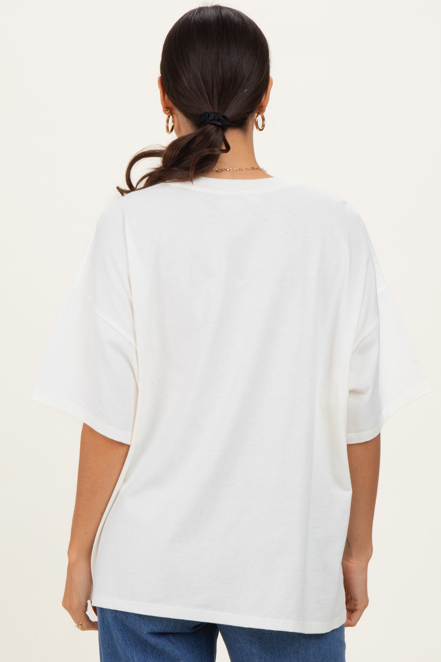 Cream Crew Neck Short Sleeve Oversized T-Shirt
