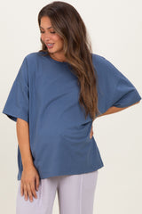 Dusty Navy Crew Neck Short Sleeve Oversized Maternity T-Shirt