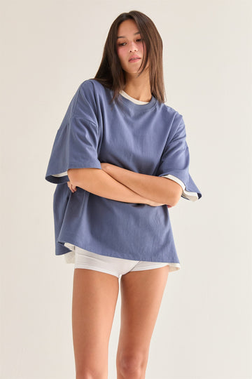 Dusty Navy Crew Neck Short Sleeve Oversized T-Shirt