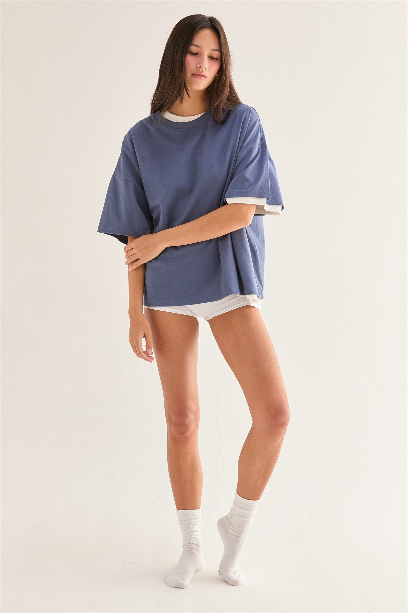Dusty Navy Crew Neck Short Sleeve Oversized T-Shirt
