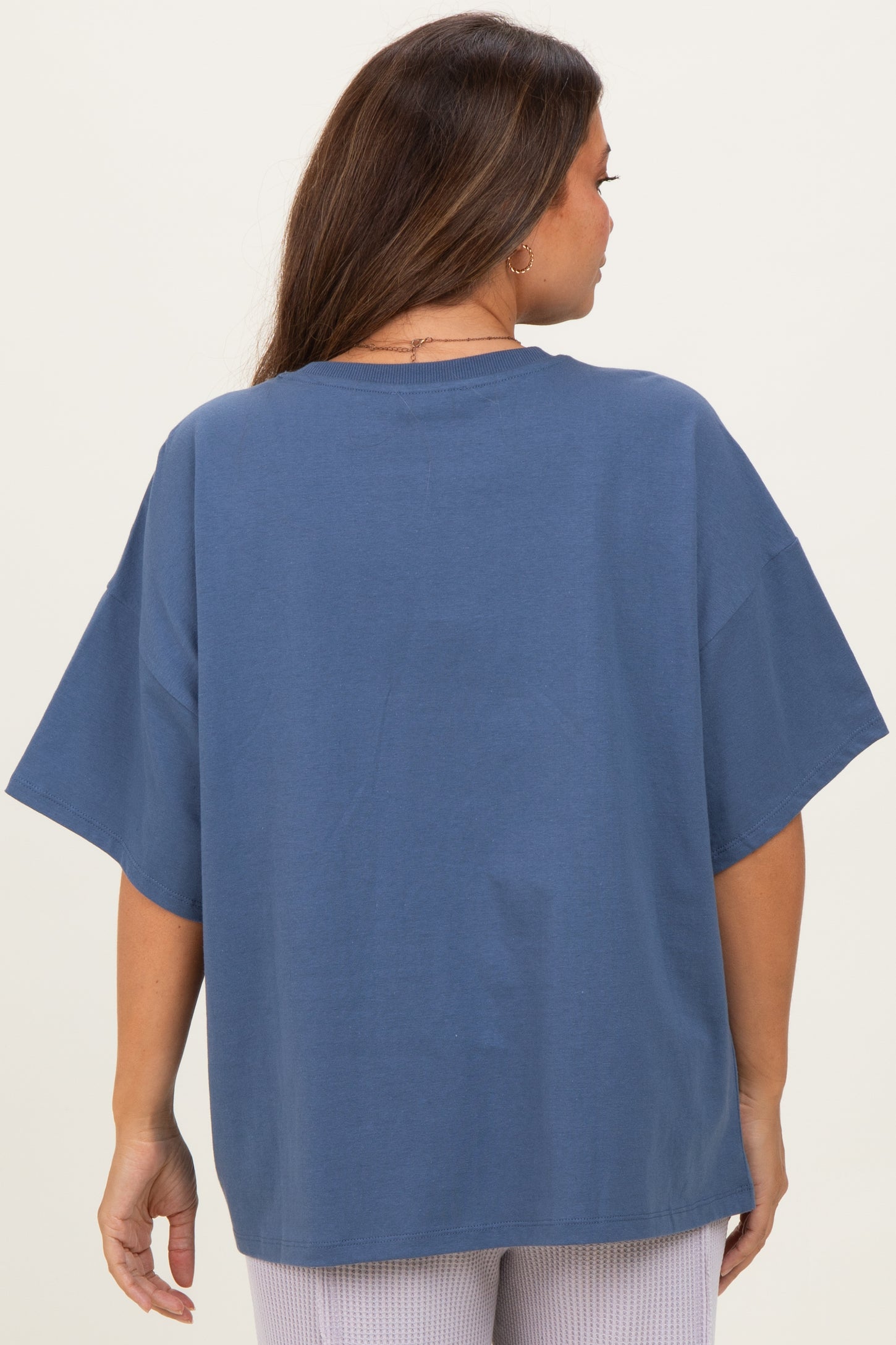 Dusty Navy Crew Neck Short Sleeve Oversized Maternity T-Shirt