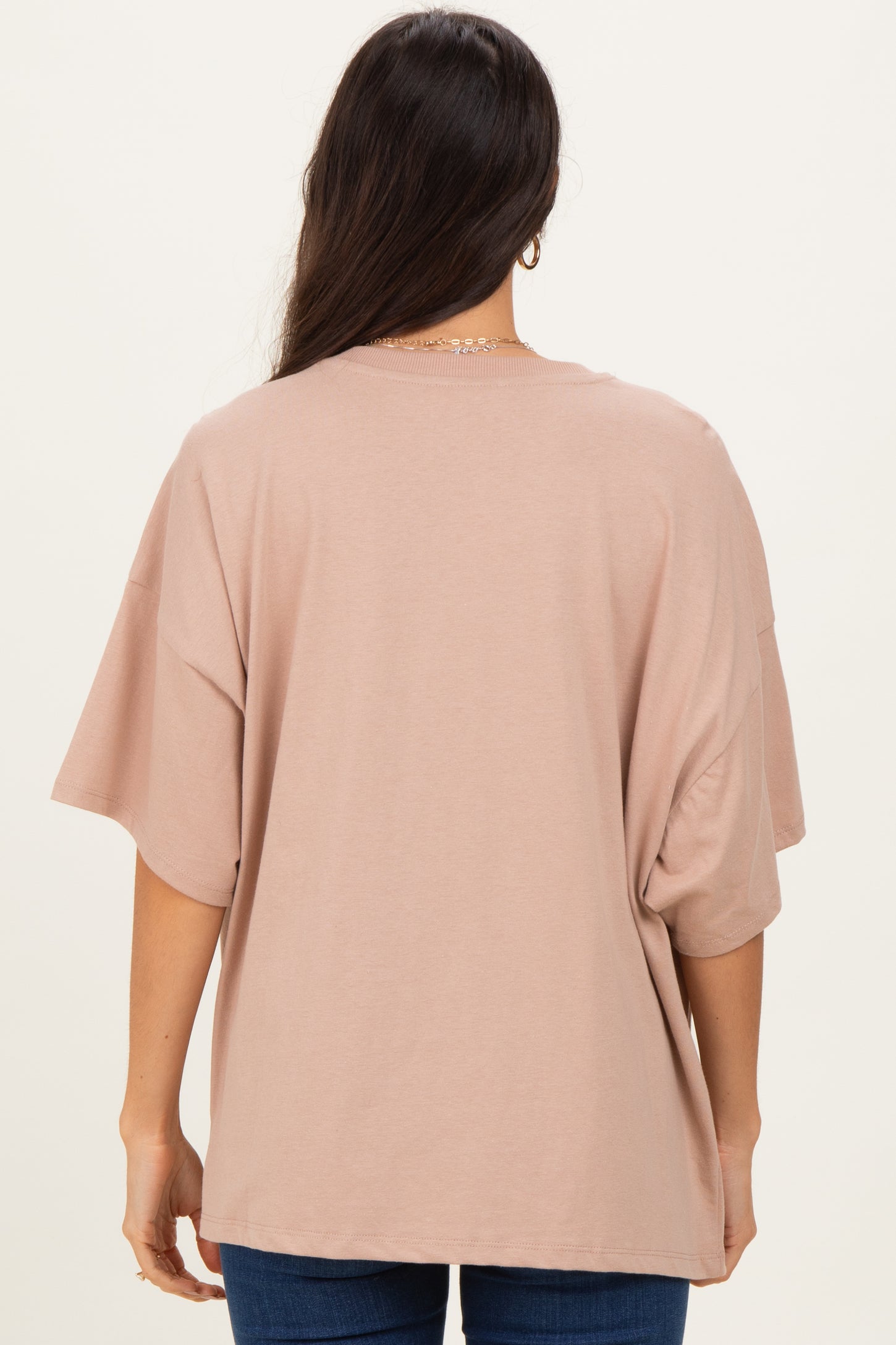 Camel Crew Neck Short Sleeve Oversized T-Shirt