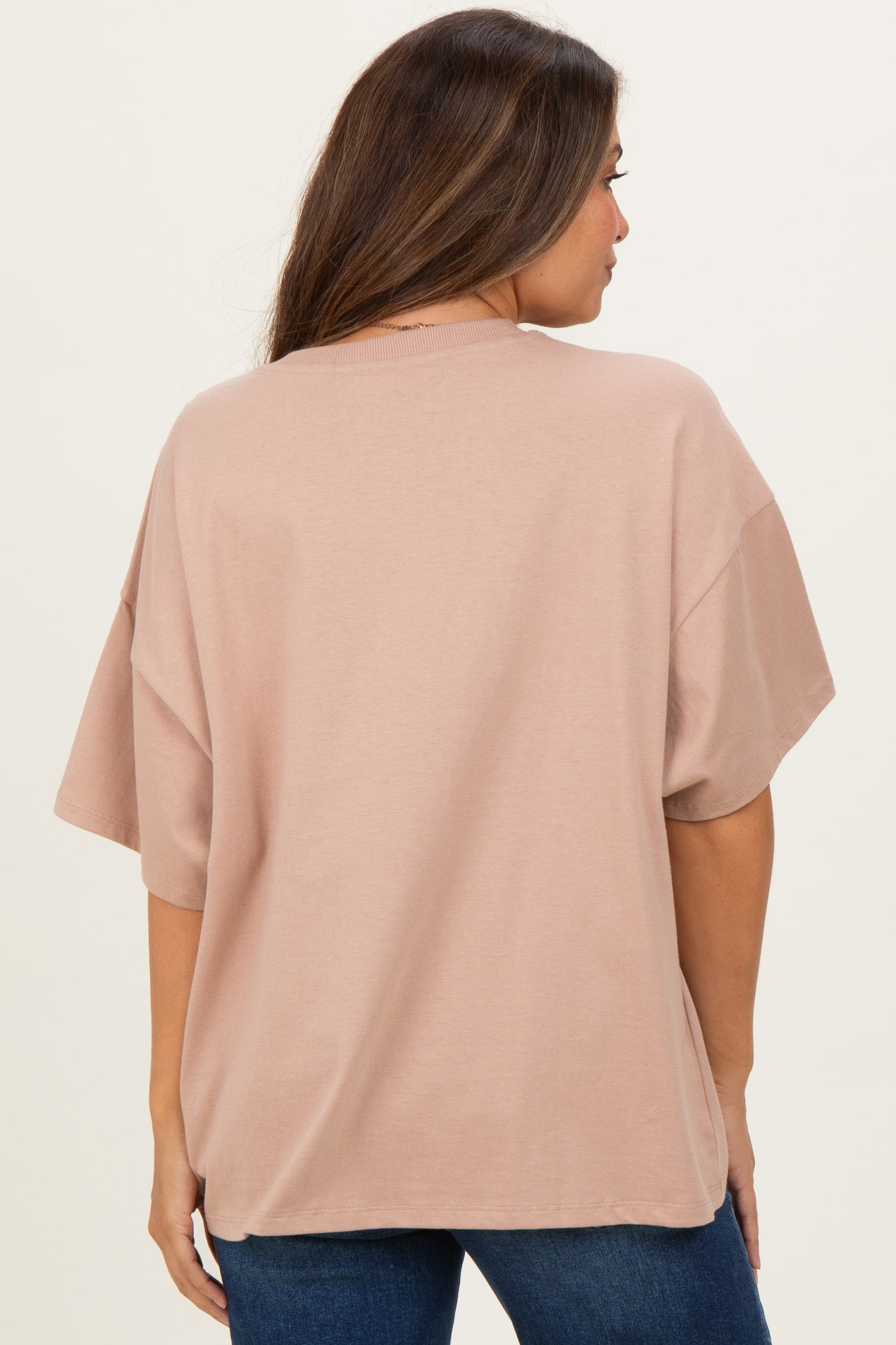 Camel Crew Neck Short Sleeve Oversized Maternity T-Shirt