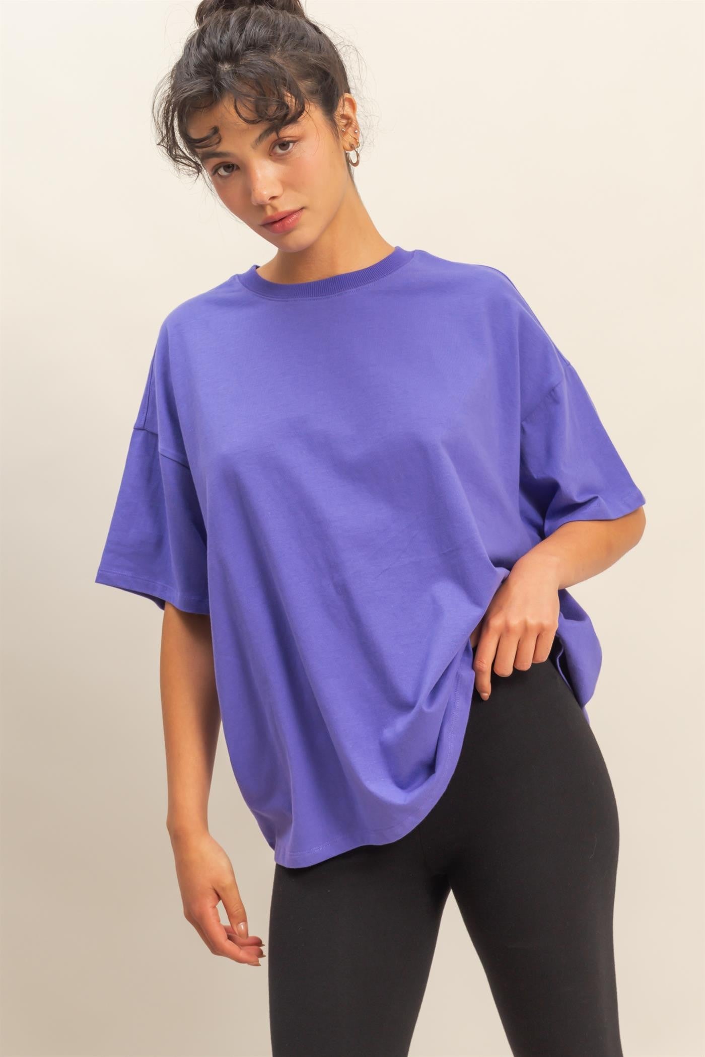 Purple Crew Neck Short Sleeve Oversized Maternity T-Shirt