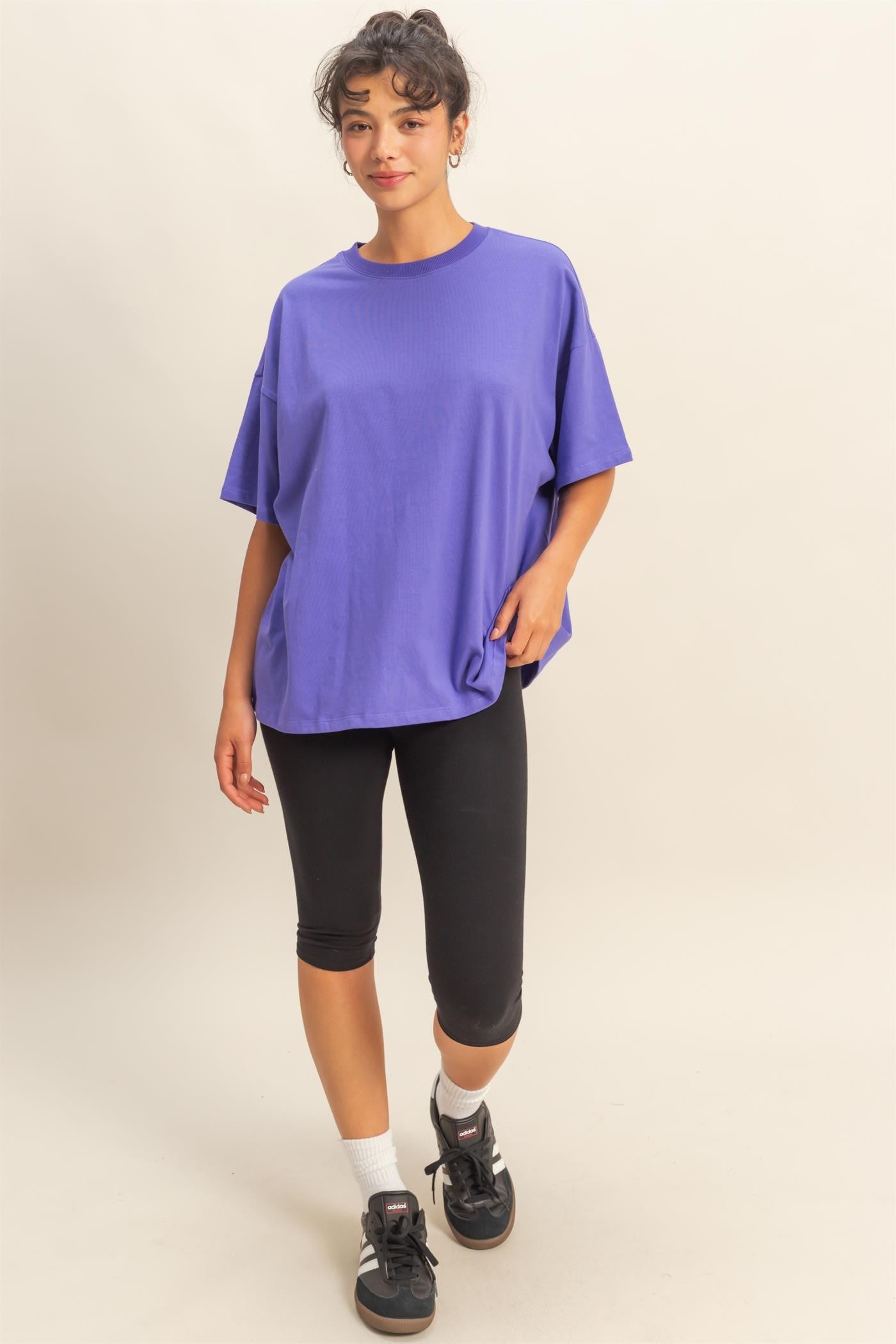 Purple Crew Neck Short Sleeve Oversized T-Shirt