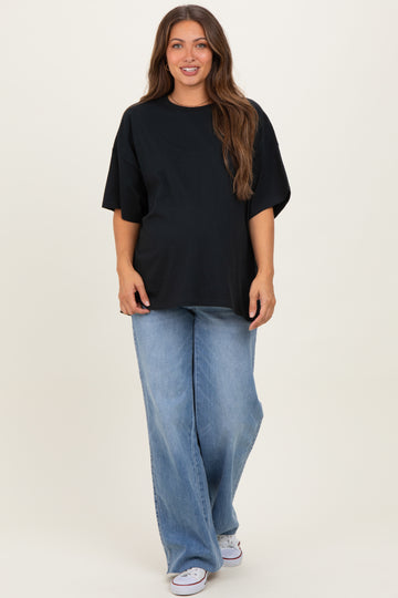 Black Crew Neck Short Sleeve Oversized Maternity T-Shirt