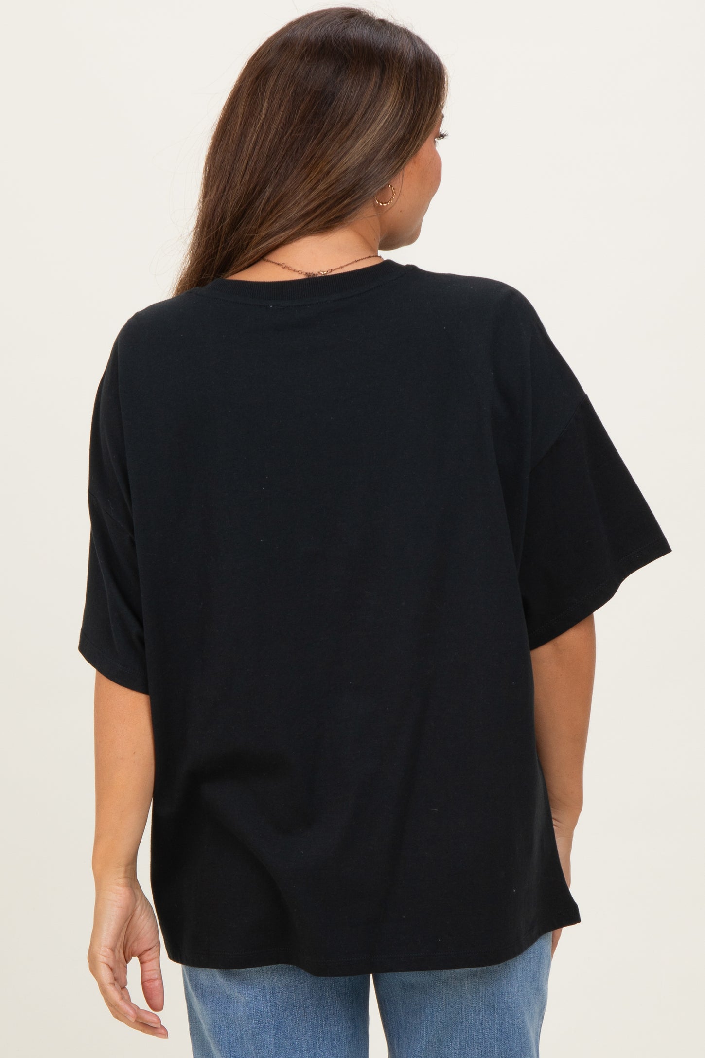 Black Crew Neck Short Sleeve Oversized Maternity T-Shirt