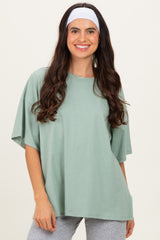 Light Sage Crew Neck Short Sleeve Oversized Maternity T-Shirt
