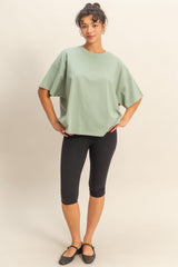 Light Sage Crew Neck Short Sleeve Oversized T-Shirt
