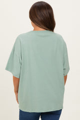 Light Sage Crew Neck Short Sleeve Oversized Maternity T-Shirt