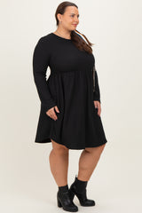 Navy Textured Rib Long Sleeve Plus Dress
