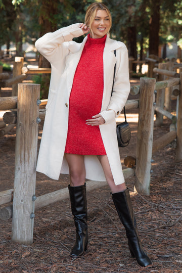 Ivory Knit Long Maternity Sweater Coat
