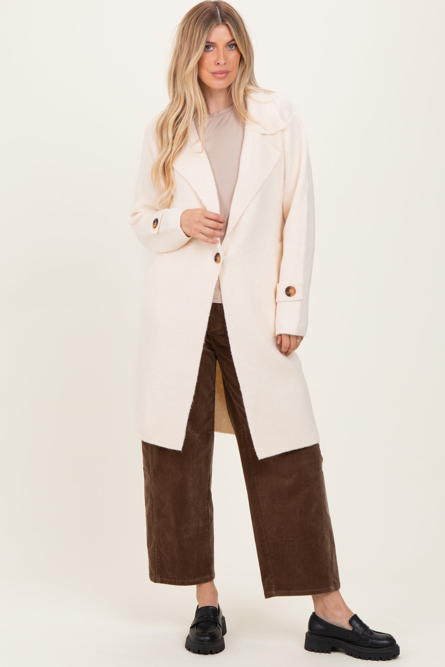 Ivory Knit Long Sweater Coat