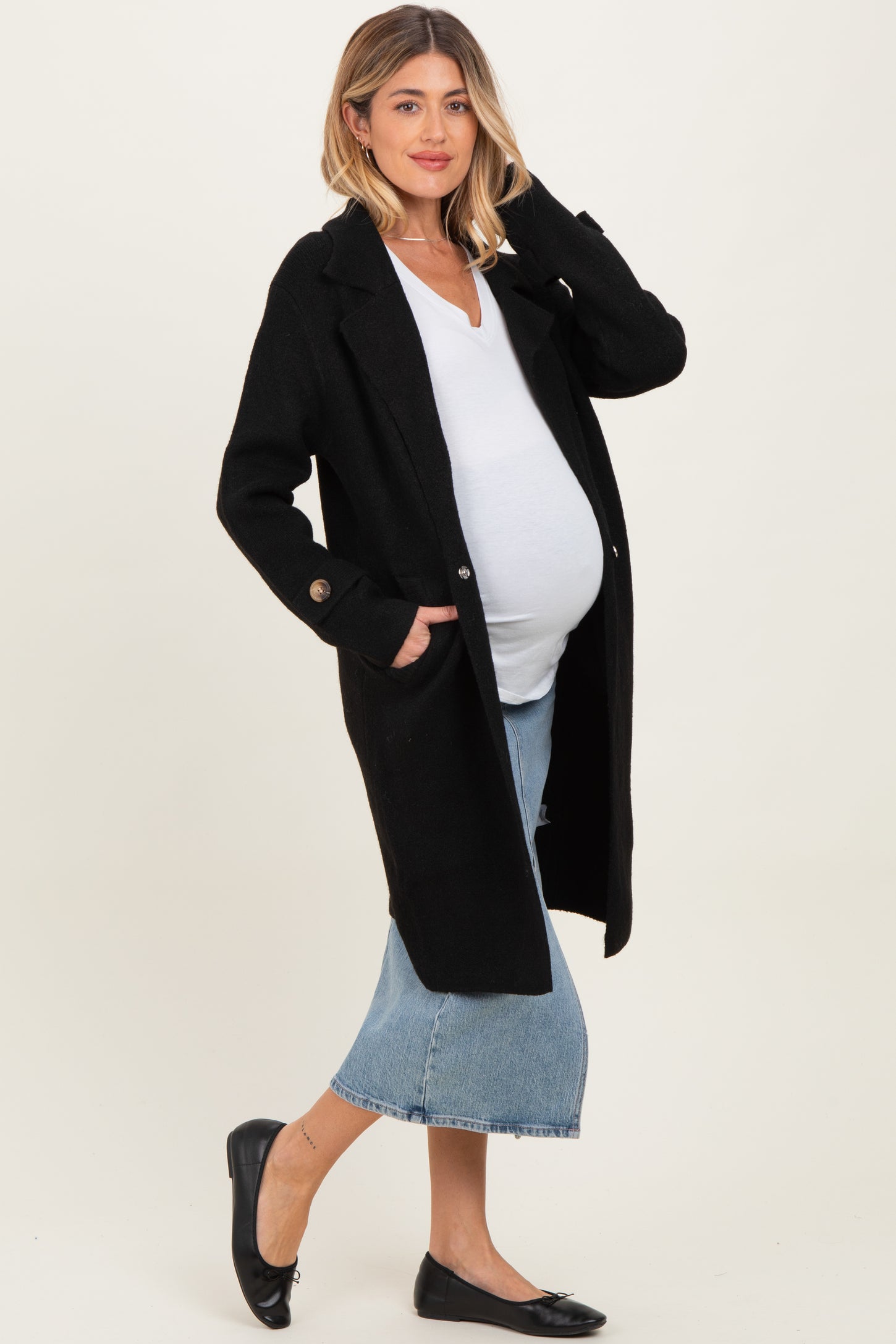 Black Knit Long Maternity Sweater Coat