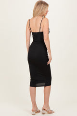 Black Glitter Ruched Midi Dress