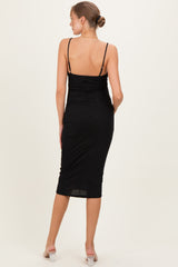 Black Glitter Ruched Maternity Midi Dress