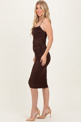 Brown Glitter Ruched Midi Dress