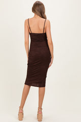 Brown Glitter Ruched Maternity Midi Dress