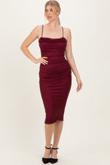 Burgundy Glitter Ruched Maternity Midi Dress