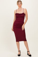 Burgundy Glitter Ruched Midi Dress
