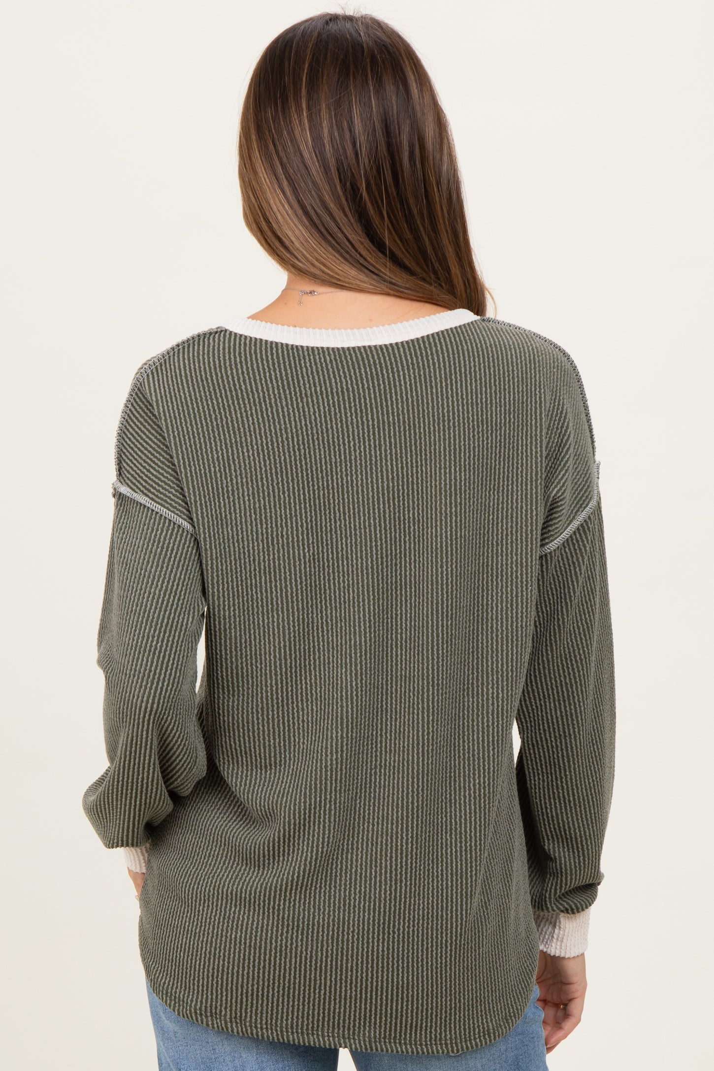 Olive Textured Rib Bubble Sleeve Maternity Henley