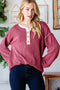 Burgundy Textured Rib Bubble Sleeve Henley